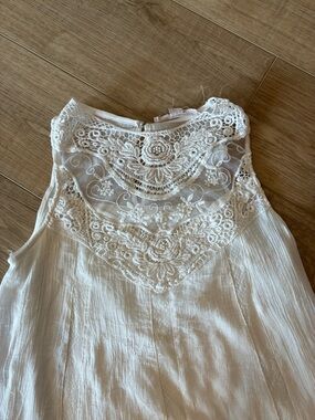 Lace Yoke Sleeveless Women's White mini dress small fairy desert boho festival